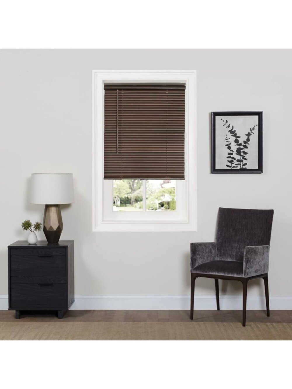 Cordless Room Darkening Mini Blind  29" Width, 64"  Length 1" Slat Size Mahogany
